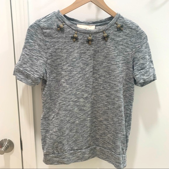 Ann Taylor LOFT Jeweled Neckline Embellished Short Sleeve Top - Picture 2 of 6